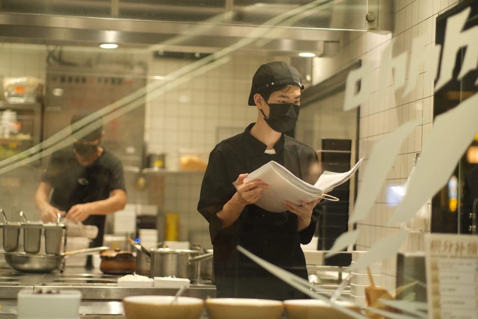 Chef preparing food in a commercial kitchen